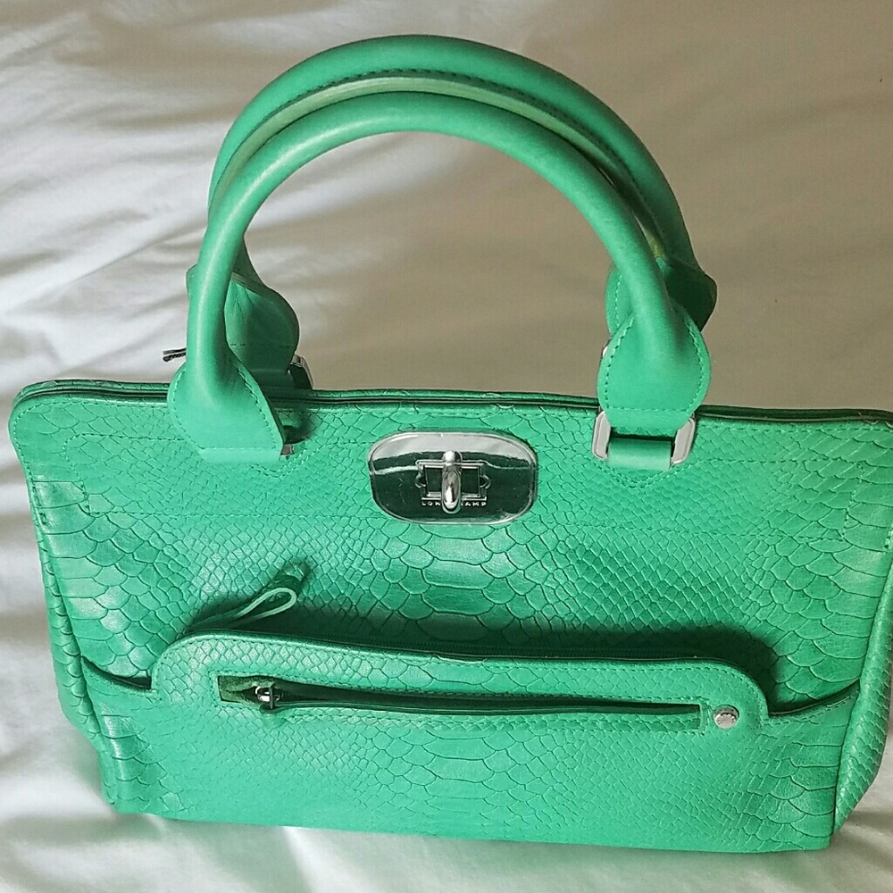 NWT Vintage Longchamp Emeraude Gatsby Python green leather Bag W/ handle + Strap